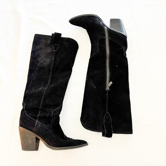 Blondo Black Wylde Suede Leather Knee High Heeled Boots Size 10 - Picture 2 of 5